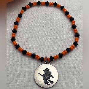 Handmade Halloween Stretch Bracelet with Witch Charm